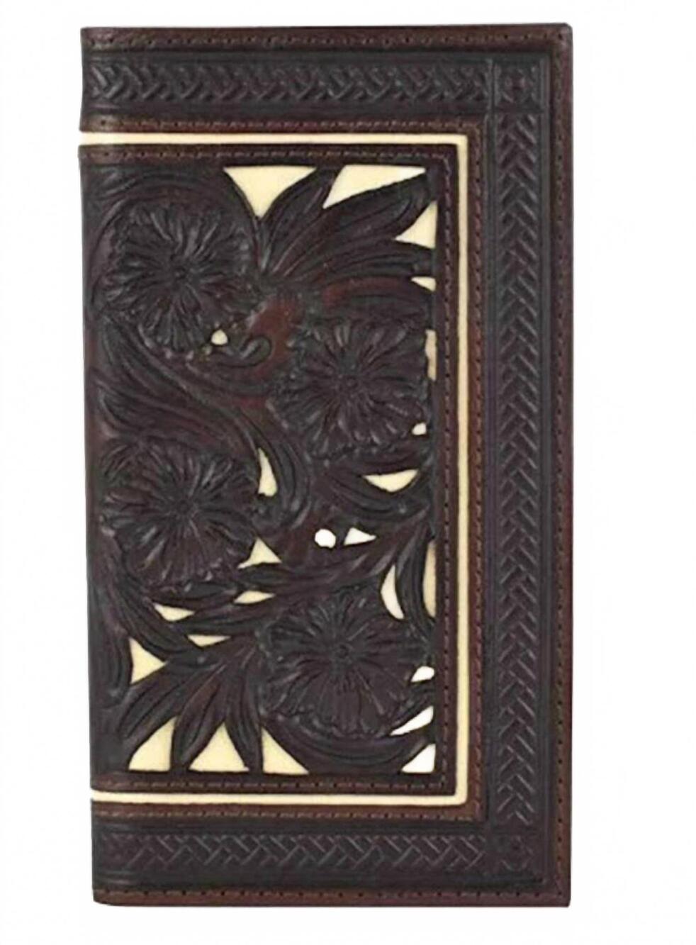 NEW TONY LAMA men's genuine leather inset tooled rodeo wallet in dark brown